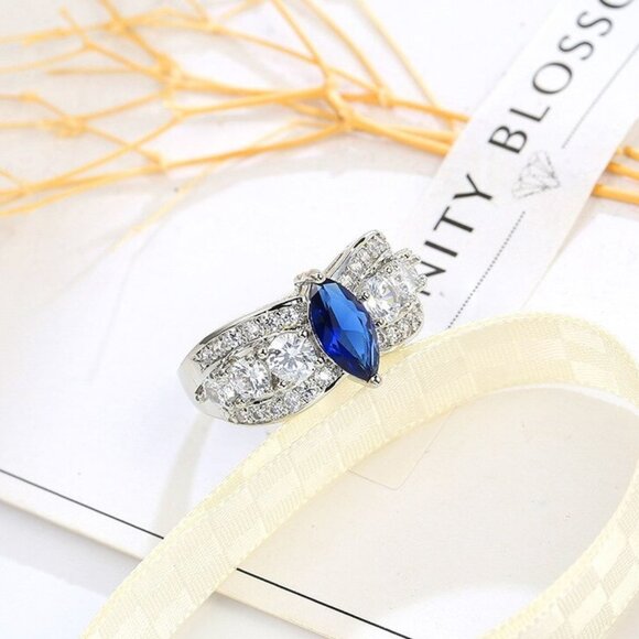 Jewelry ring band blue marquise sparkly engagement promise statement 925 silver - Picture 4 of 5